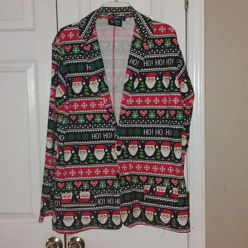 Ugly Christmas Santa Hohoho Blazer Jacket  Sz L